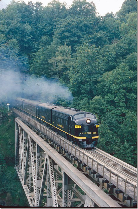 CRR 800-200 lead an excursion train on 09-24-1977. The train originated at Erwin, Johnson City, or Kingsport. Pool Point.