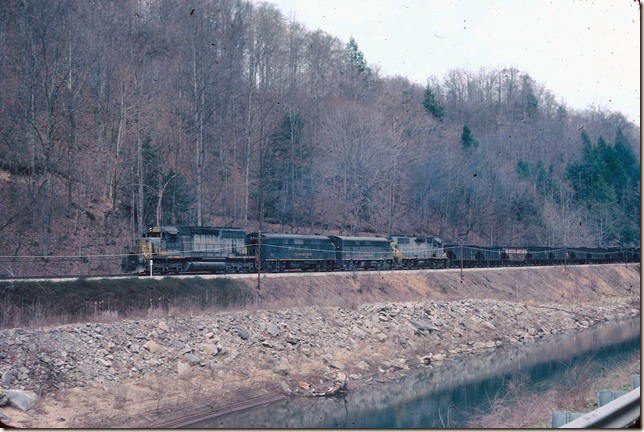 3006 rumbles up the McClure River hear Fremont VA. 04-02-1978.