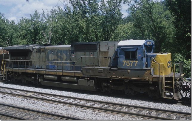 C40-8 7577 at east end of Shelby yard. 8-11-12.