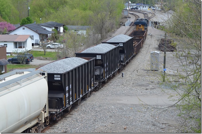 More on the rear of the train. SHCX hopper 54712. Shelby KY.
