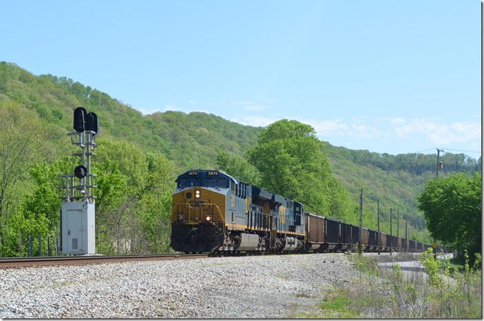 CSX 3470-931 T209 passes Lancer (Bull Creek on the railroad). 05-20-2020. Lancer KY.