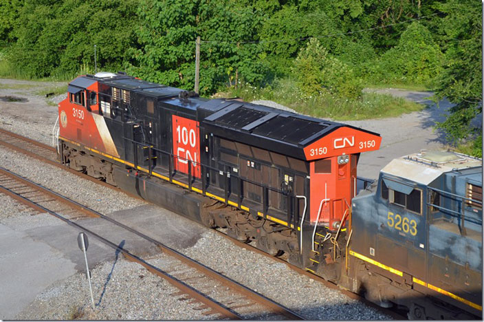 CN 3150 is an ET44AC. Canadian National celebrated its 100th anniversary on 06-06-2019. It was created as a crown corporation by an act of the Canadian parliament. That date also celebrates the 75th anniversary of Canada’s participation in the Normandy invasion on D-Day in 1944. Shelby KY.