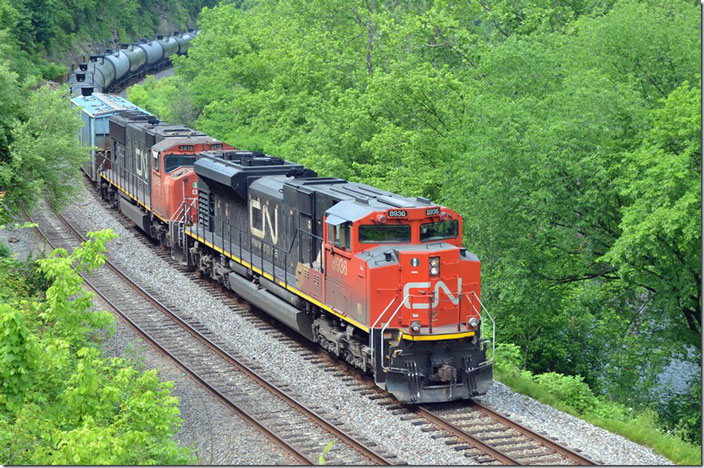 K706-05 is slowly approaching Shelby KY for a crew change. 06-06-2021. CN 8936-5619.