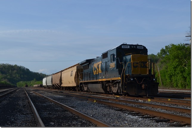 At Paintsville Yard I found “B20-8” 5968. This ex-Conrail B40-8 has been de-rated to 2000 HP. It will be used in local service.