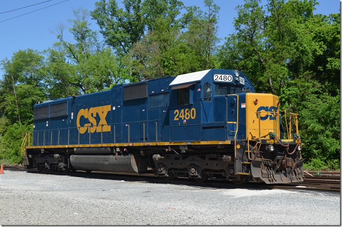 CSX SD50 no. 2480 parked on the ready track shut down.