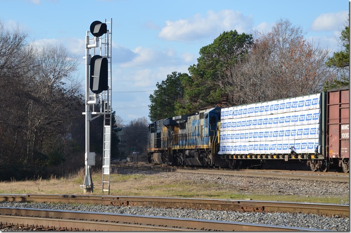 CSX 5457-7550 on F704-07, the Monroe Switcher (Monroe-Polkton and return) switches at the south or west end of the yard. Monroe NC.