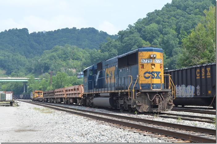 CSX SD60M 8775 on work train at Danville WV yard. This engine is an ex-Conrail unit. 07-29-2015.