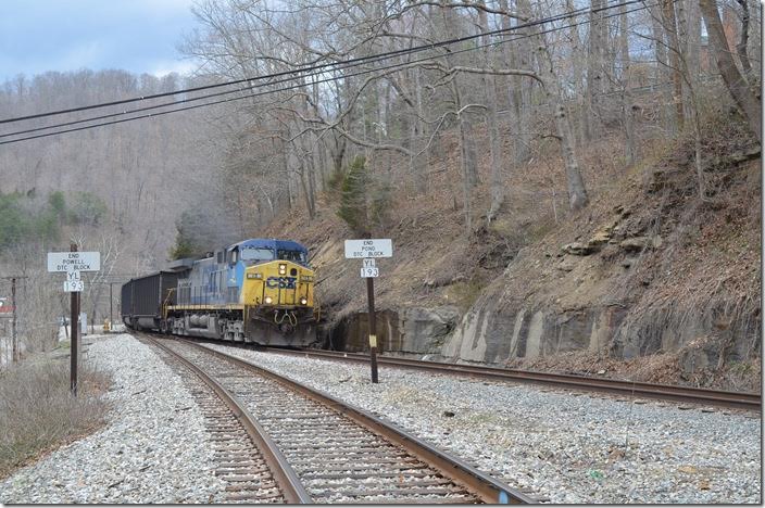 CSX 13 on H840 has departed Danville Yard and is heading up the Pond Fork SD at Pond Junction with 150 empty tubs for Patriot Coal’s Rocklick mine. 
