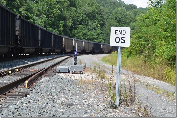 Purple on the west end of the Leer Mine siding to indicate that the derail is open. The sign pertains to the main line switch to the siding behind me. CSX derail dwarf E. Grafton WV.