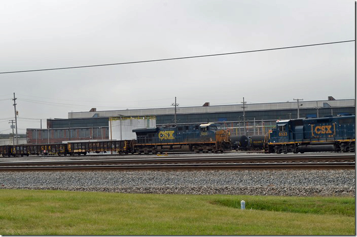 At Virginia Street, CSX 5255 was departing west on work train W038-08 with 18 loads and 17 empties. Cumberland MD