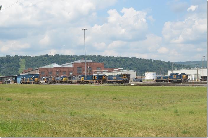The east side of the locomotive shop. The tan metal building at the far right is the servicing facility. CSX diesel shop. Cumberland MD.