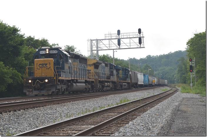 CSX 8808-7676-5335 have 70 cars of D720-28, the Hagerstown-Cumberland local. Green Spring WV.