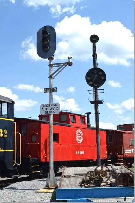 Examples of a WM block signal and a B&O color position-light CTC signal. WM cab 1859. Hagerstown MD.