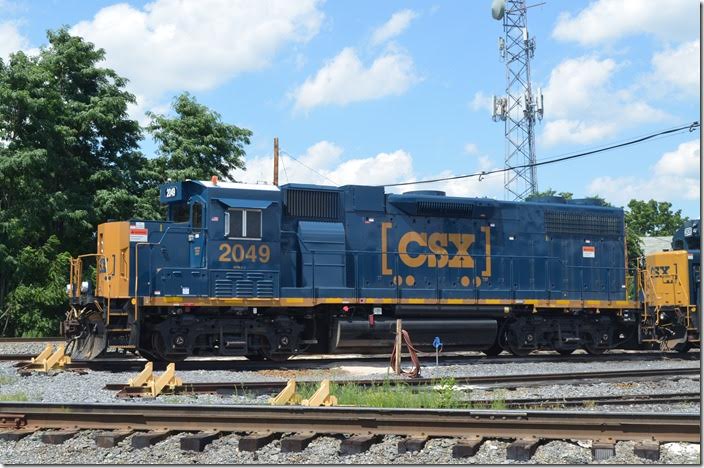 CSX 2049 is ex-GP38-2 2554. CSX GP38-3 2053 off to the right. Hagerstown MD.