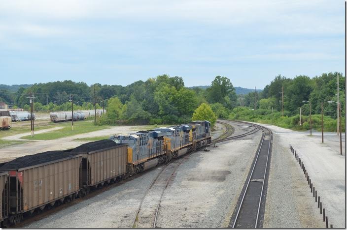 V547-30 heads toward RJ Cabin where it will enter the main line. CSX 282-739-3014. View 4. Russell.