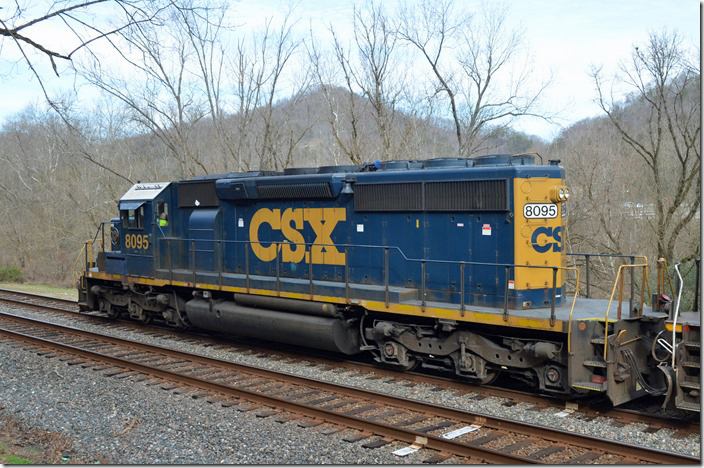CSX 8095 Ex-L&N SD40-2 on w/b ethanol train K466-19 at Wagner KY on 12-21-2019. Engineer Bryan Pleasant said I was the 5th photographer since he left Shelby. That wasn’t because of the two UP SD70Ms behind the 8095. A SD40-2 on a road train is very rare these days.