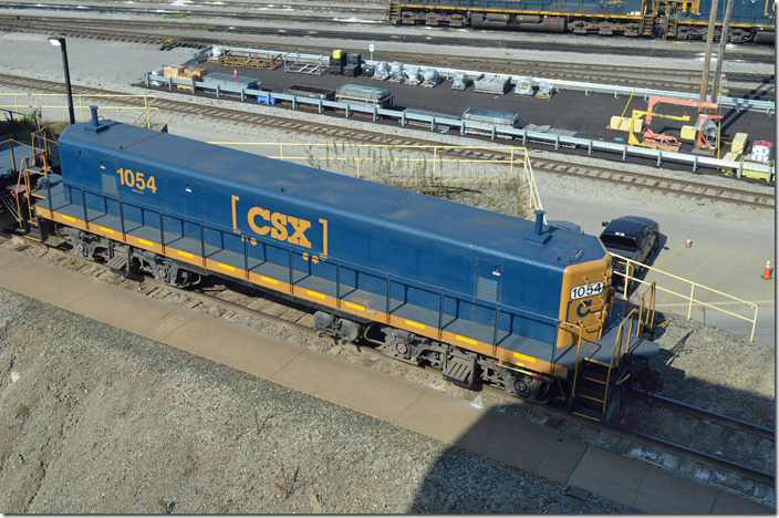 According to CSX Diesel Locomotives by Patrick E. Stakem and Patrick H. Stakem, CSX yard slug 1054 may have been C&O GP9 6209 before being rebuilt by Precision National. It’s is working on the hump at Queensgate Yard in Cincinnati OH on 08-02-2019.