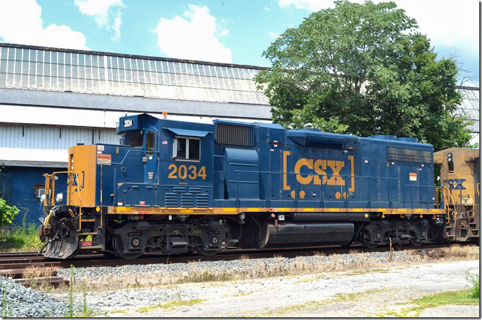CSX “GP38-3” 2034 in Hamilton OH, is ex-2641. 08-05-2019.