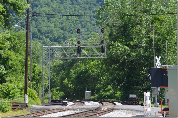 F812 is looking at a slow clear signal (red-red-green) at the former site of FD Cabin. CSX signals. Logan WV.