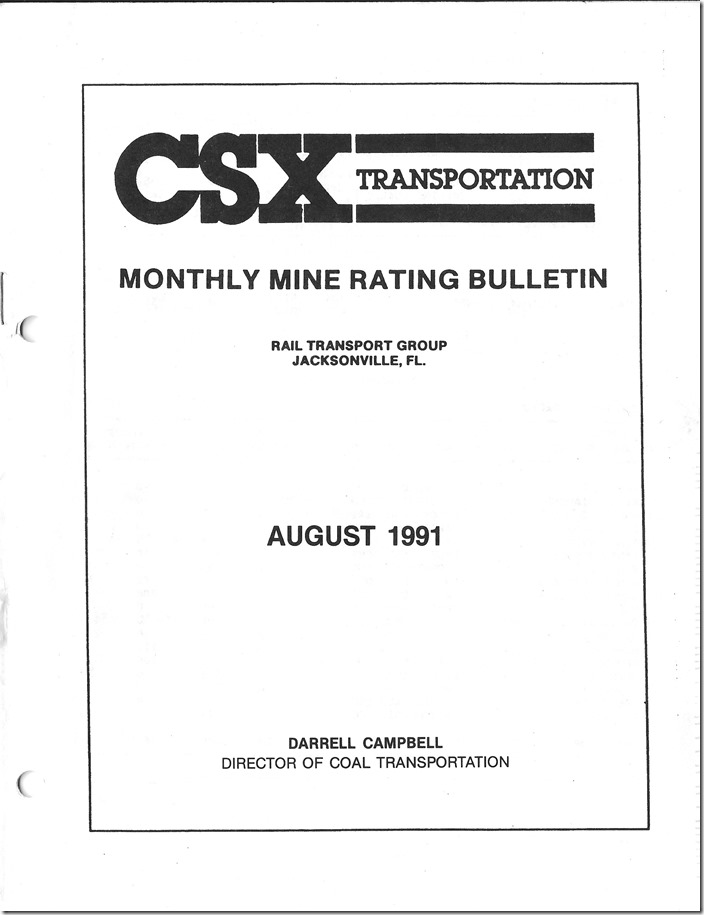 Cover page - Monthly Mine Rating Bulletin August 1991.