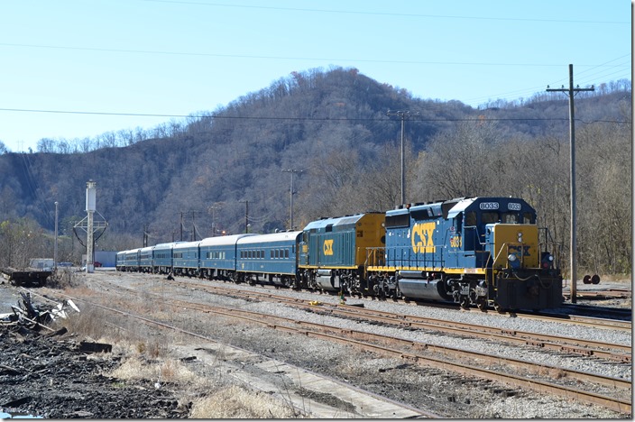 The Santa Train was dead-headed north to Shelby on Thursday, Nov. 19th, 2015. I took these images on Friday, the 20th, 2015. It is parked on the “Thoroughfare Track” at Shelby. CSX 8033-9998 Shelby.