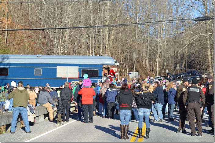 As the morning warmed up, the crowd got larger at each scheduled stop. CSX Santa Train Clinchco VA.  View 4.