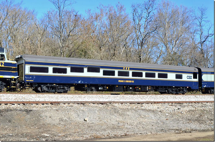 CSX 994318 was the glass-ended observation car used on the inspection train back last winter. Prime F Osborn III was head of Seaboard Coast Line Industries when it merged with Chessie System to form CSX. St Paul VA.
