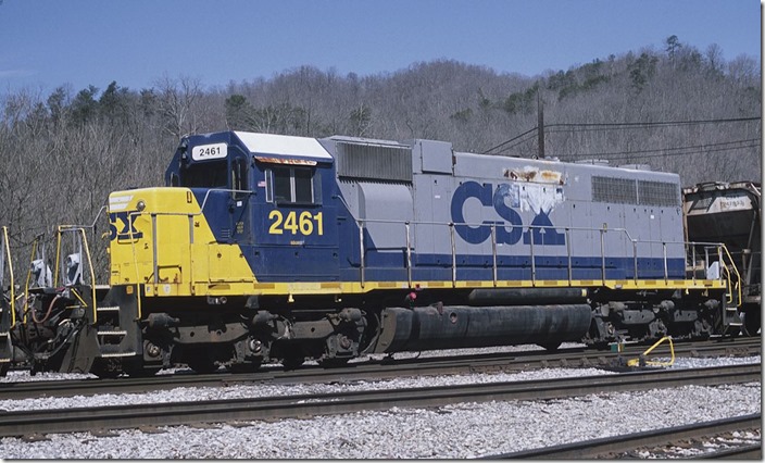 SD38s 2463 and 2461, both ex-Conrail, nee-Penn Central, were dead-in-tow heading to Huntington to be retired and parted out. View 4.