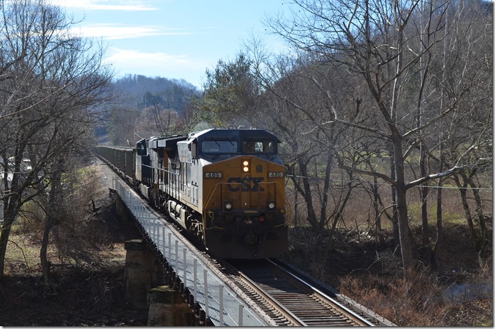 Crossing Shelby Creek. CSX pusher 489-3097 at Collins.