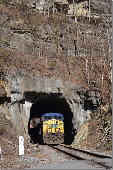 CSX 29 coming out of Long Fork Tunnel at Virgie. 