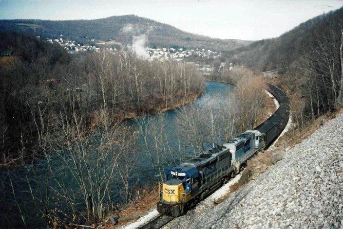 No date. CSX 6247. Coal cars off spur at Keyser MD, on the St Louis line.