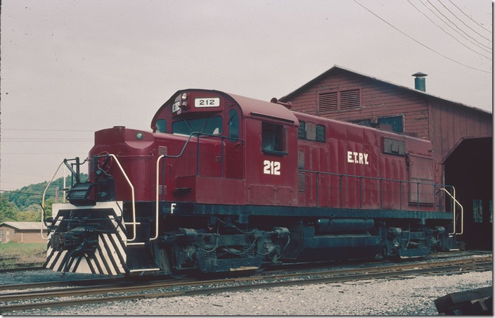 Mac Connery took this shot of RS-32 212 in Johnson City TN on 10-03-1985. By this time the ET&WNC was called the East Tennessee Ry., which it is today. The rayon mill at Elizabethton closed in 2000 after a disastrous fire.