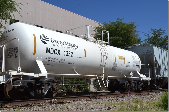 MDCX tank 1332 belongs to Mexicana De Cobre SA de CV aka Grupo Mexico. ASARCO, Copper Basin Railroad and Ferromex are part of Grupo Mexico. Nogales AZ.