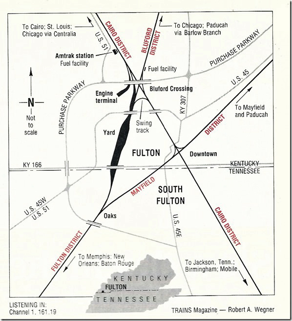 This is the way Fulton looked in 1983. The frequency 161.19 is still good. 160.92 is used by the dispatcher on the Cairo Dist. ICG Fulton map Image.