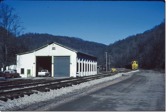 KC&NW 1. Passing the engine house at Ward WV. 1990.