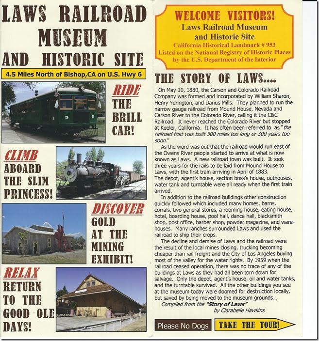 Laws Railroad Museum Brochure. Page 1.