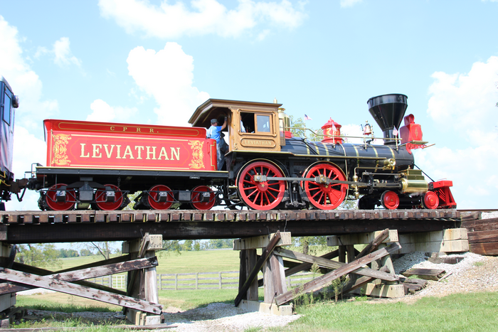 Leviathan steam locomotive view 3 at trestle.