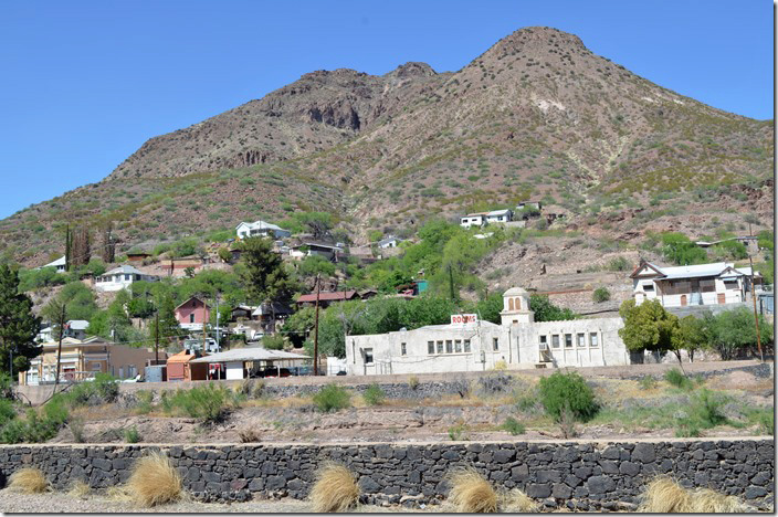“East side” was where copper company management lived. The ornate building in the foreground was built in 1928 as Clifton Mineral Hot Springs and Bath House. View of East Side of Clifton AZ.