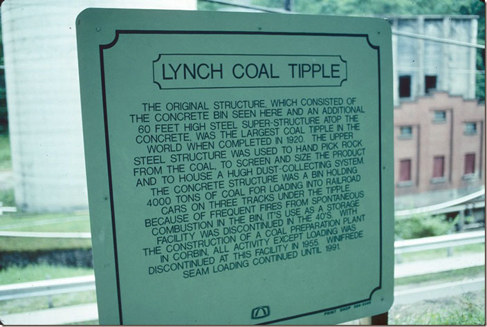 The concrete bin was constructed in later years. Lynch KY Coal Tipple information sign.