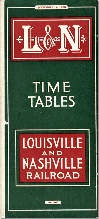 L&N passenger timetable 1930. Cover.
