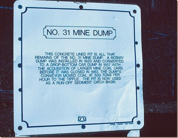 Lynch No. 31 Mine Dump signage.