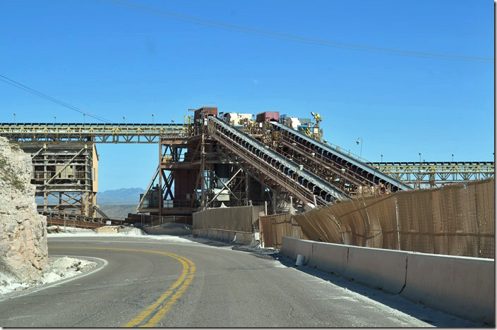 F-M conveyors bring the ore from the mine to the plant. There is a steady loud roar! Morenci AZ.