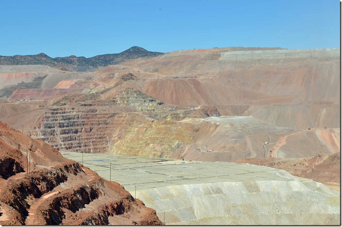 Note the leaching beds on the waste dump. F-M copper mine. View 3. Morenci AZ.