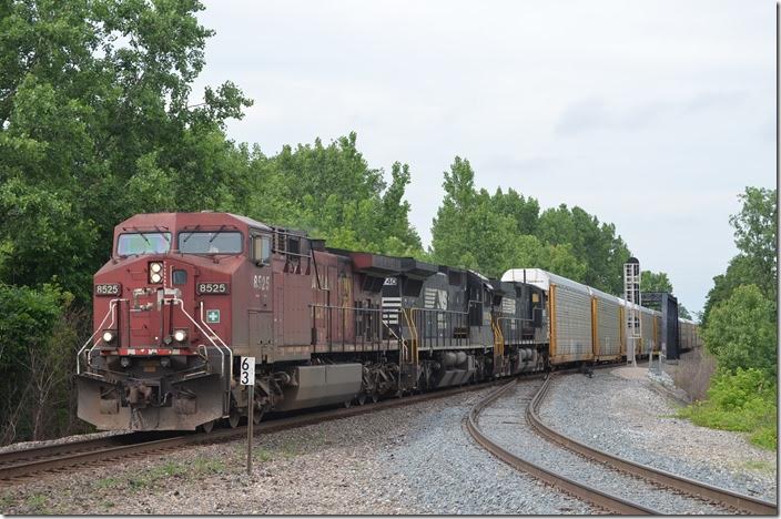 CP 8525-8740-8892 lead e/b train 272 with 52 loaded multi-levels and 5 empty stacks wells. Colsan OH.