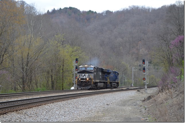 There was nothing close to push, so pusher J52 was instructed to return to Bluefield. 8006-8103 are eastbound at Powhatan (“Crozier” signals). NS pusher 8006-8103. Powhatan.