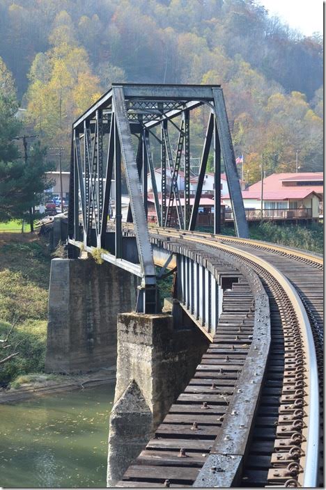 Looking across the Tug Fork at Freeburn KY on the Delorme Br. NS bridge. Phelps KY.