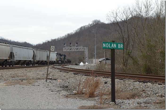 The Nolan Branch – once a big producer -- has been inactive lately, but hopefully the Sidney mine will resume limited loading. NS 4106-4092. Nolan WV.