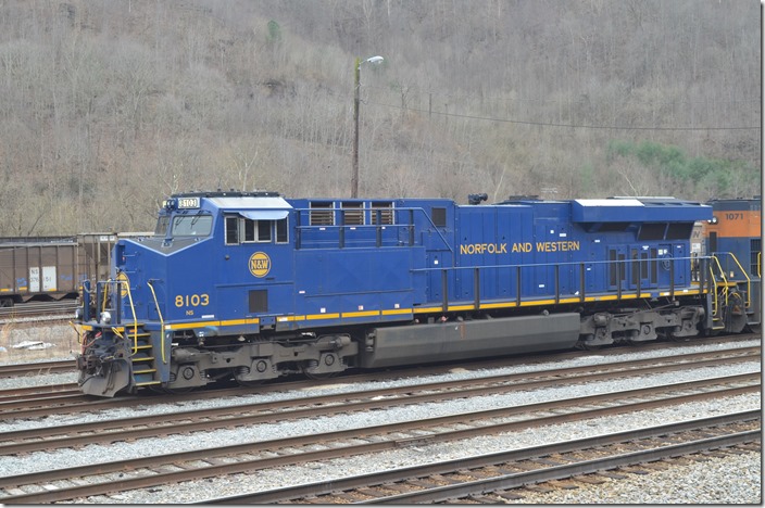NS ES44AC 8103 is in the lead and clean! Williamson WV.