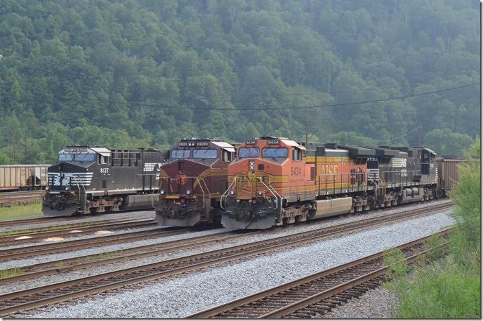 BNSF 5434 8102 8137. A surprise, but not that unusual on NS. Williamson WV. 