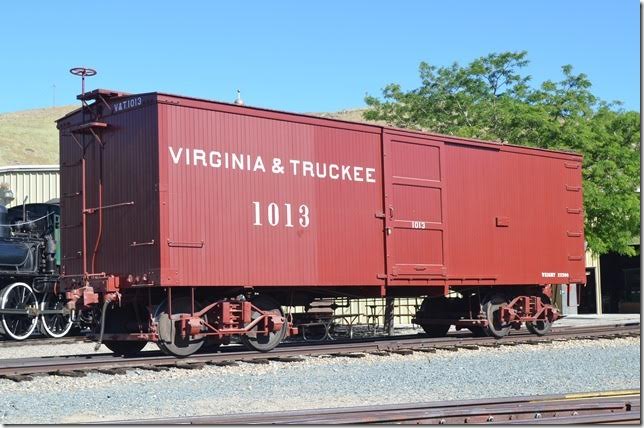 Virginia & Truckee (V&T) box car 1013 was ordered in 1874 from Wells, French & Co. of Chicago. The car’s inside dimensions were specified to hold bales of hay shipped from Carson City. No. 1013 was rebuilt in 1909 and sold to Paramount Pictures in 1938. No. 1013 was acquired by the State of Nevada in 1971 and restored to its 1917 appearance. I love vintage rolling stock!